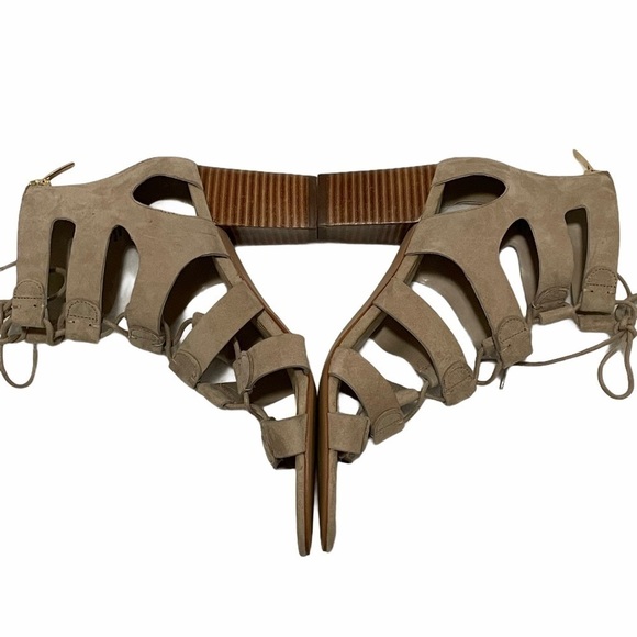 Marc Fisher Paradox Tan Suede Gladiator Lace Up Stacked Block Heel Pump Size 7.5 - Picture 8 of 13